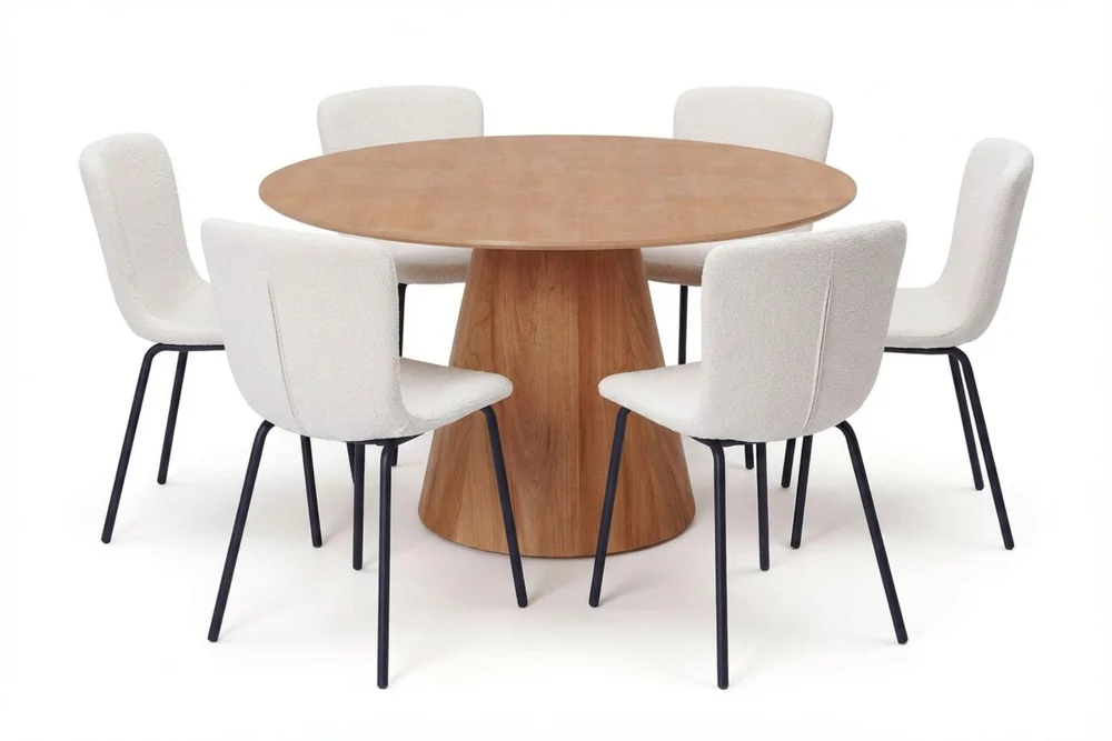 Siena spisegruppe rund 130 cm eik med 6 Katy spisestoler v:3019154