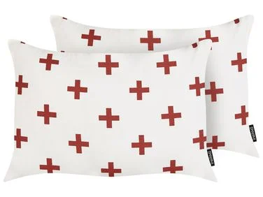 Sett med 2 pynteputer VELLEIA 50 x 35 cm Bomull Hvit Geometrisk mønster v:9875410