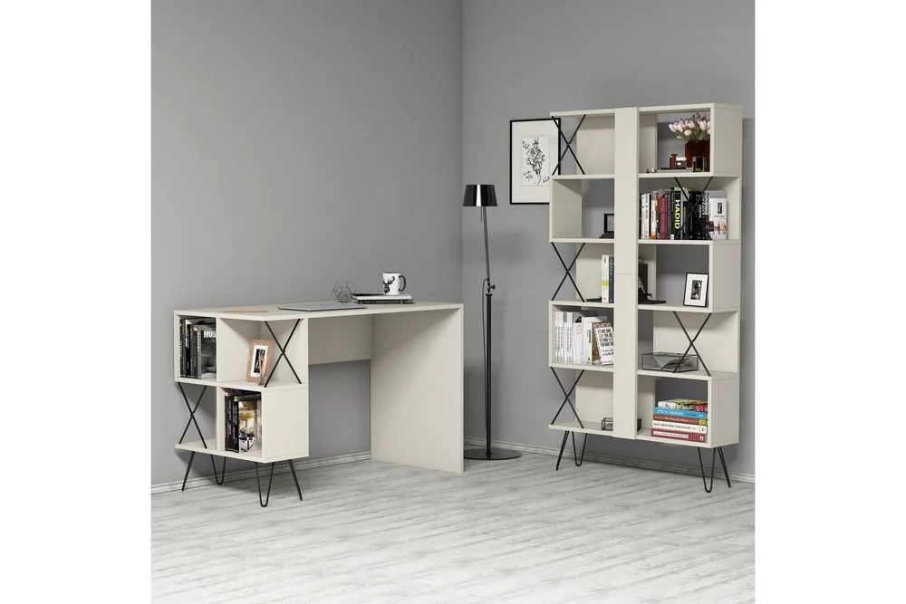 Hovdane Skrivebord 120 cm med Oppbevaring Hylle + Bokhylle v:3459922