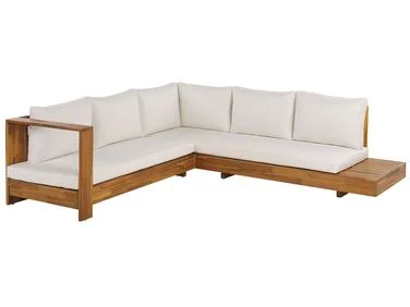Hjørnesofa til hagen 5-seters MARETTIMO Sertifisert akasietre Off white Høyrevendt v:7418012