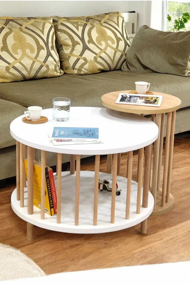 Sofabordsett Hanah Home Peka Set Pro (Ø60 x H43 cm) Hvit Sapphire eik v:2916113
