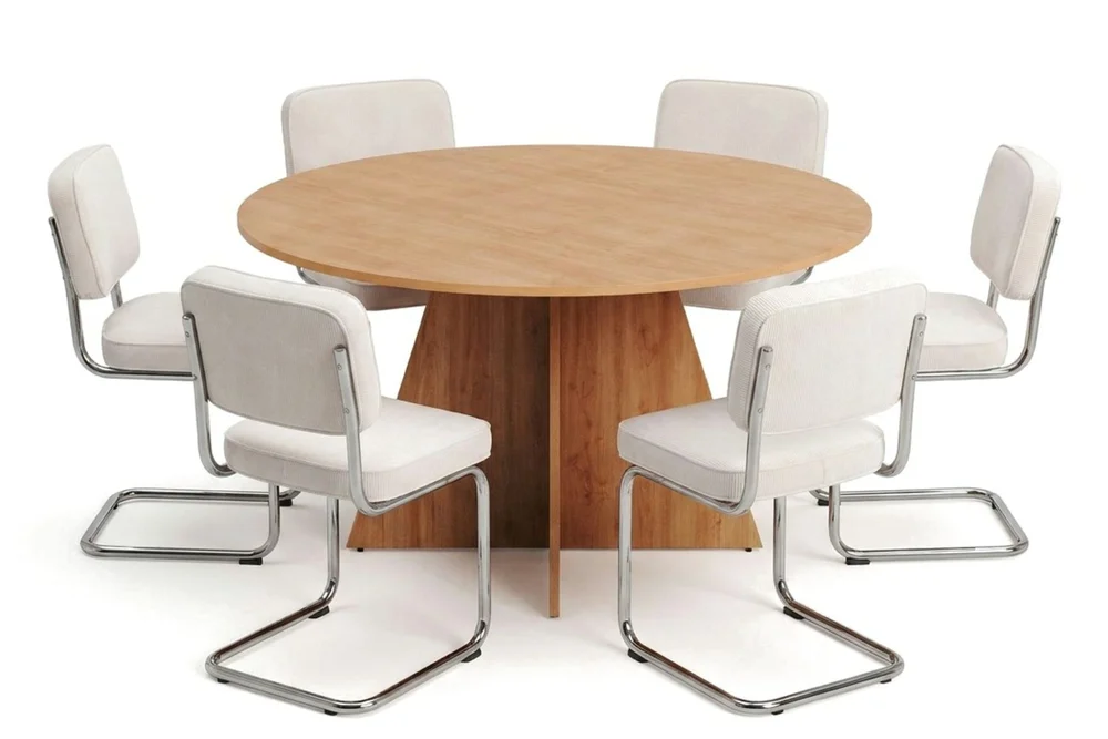 Vera spisegruppe rund 150 cm eik med 6 Milva spisestoler v:2047981