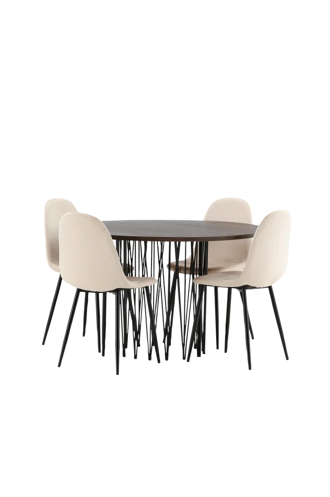 Spisegruppe Stone med 4 stk spisestoler Polar - Beige m v:4357480