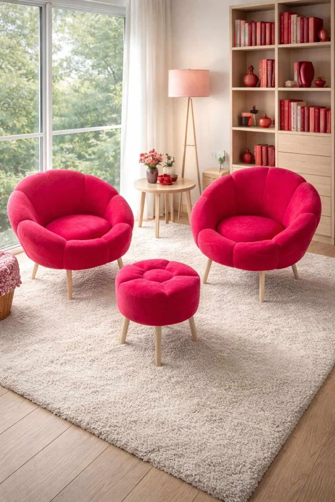 Ørelappstol- og puffsett (3 deler) Atelier Del Sofa Lida Wellsoft (75 x 100 x 42 cm) Fuksia v:6760393
