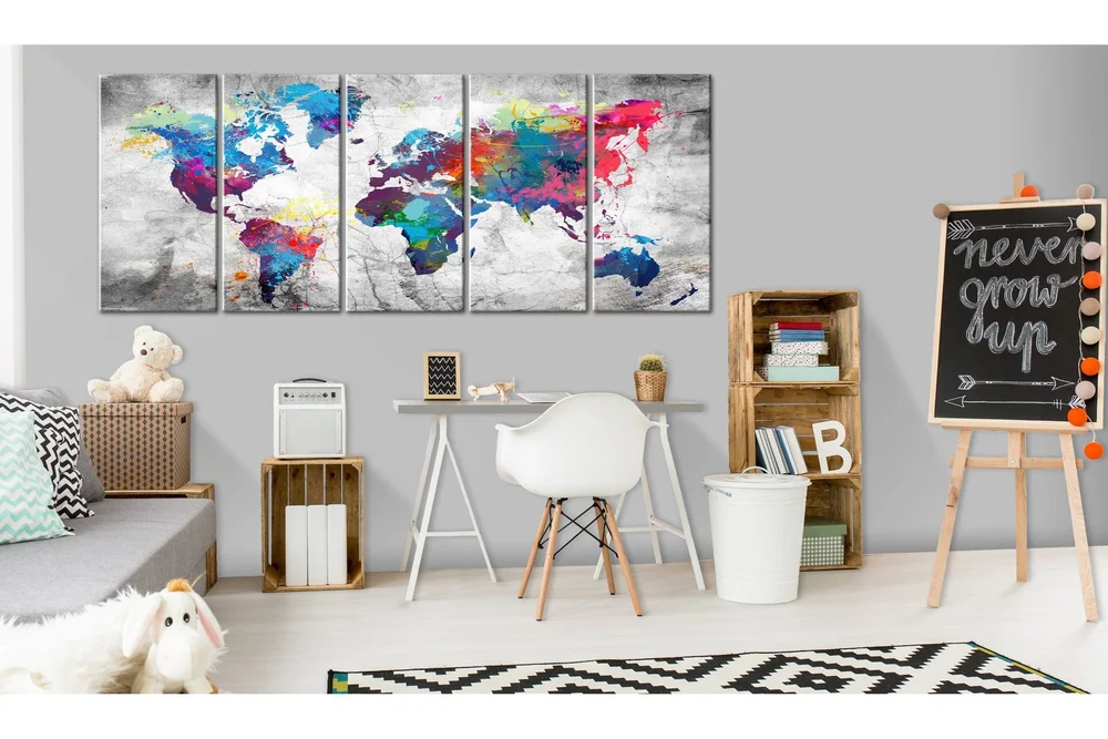 Tavle World Map: Spilt Paint 225X90 v:9942851