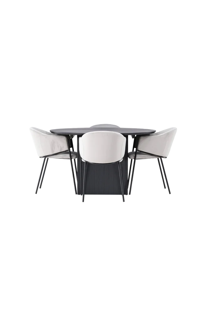 Spisegruppe Matilda med 4 stk stoler Evelina - Svart m v:7541196
