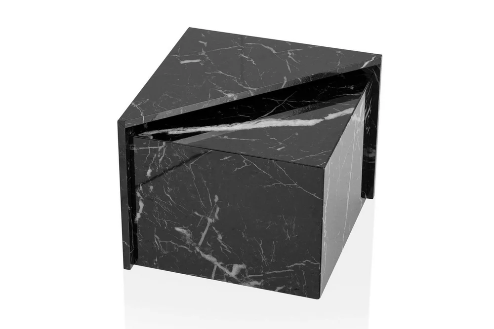 Sofabord Wohnling Sett av 2 MONOBLOC høyglans trekantet, moderne stil Marmor, Svart v:2742102