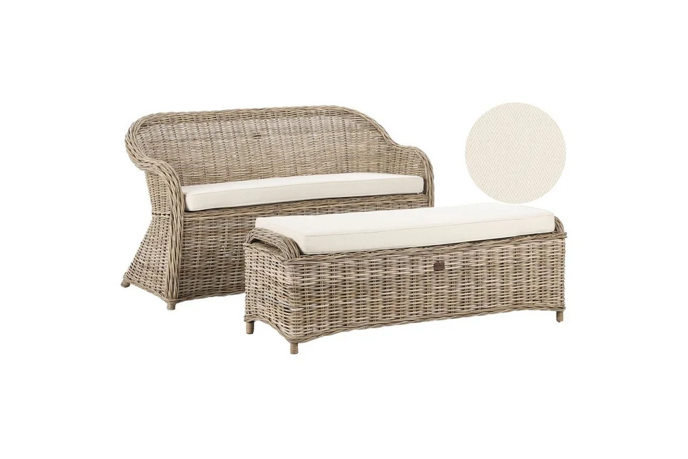 2-sitssoffa med fotpall Beliani Susua Nature||White v:3974510