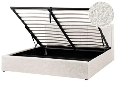 Seng med oppbevaring MONTLAUR Bouclé Hvit 180 x 200 cm v:4703200