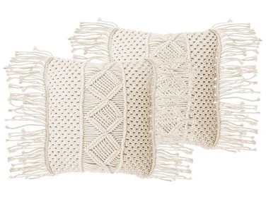 Sett med 2 pynteputer YORTAN 45 x 45 cm Bomull Lys beige Geometrisk mønster v:3121131