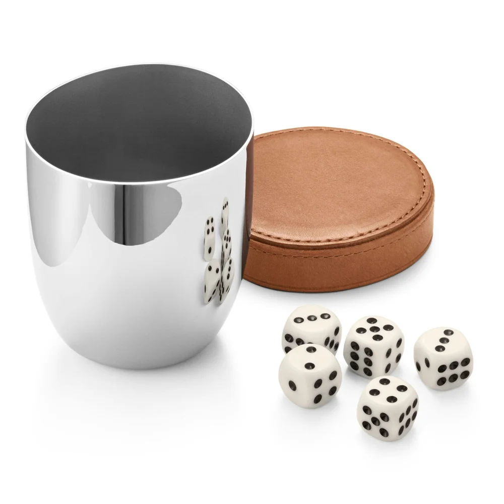 Sky Travel Set Spill Kopp med Fem Terninger, Rustfritt Stål / Skinn v:9185905 Sky Travel Set Spill Kopp med Fem Terninger, Rustfritt Stål / Skinn v:9185905