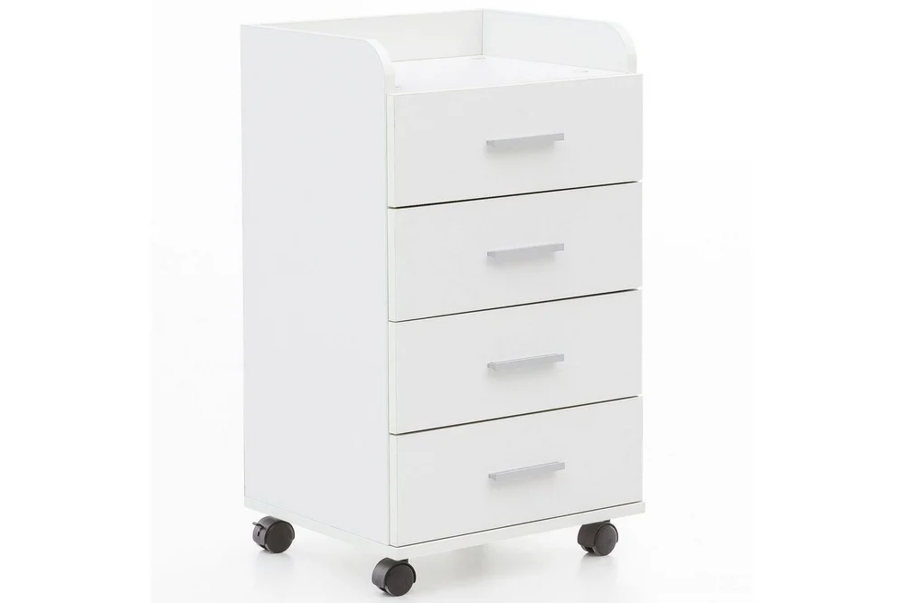 Rullecontainer Wohnling 4 skuffer med hjul, oppbevaringsbrett, foliert sponplate, moderne stil Hvit v:8511082