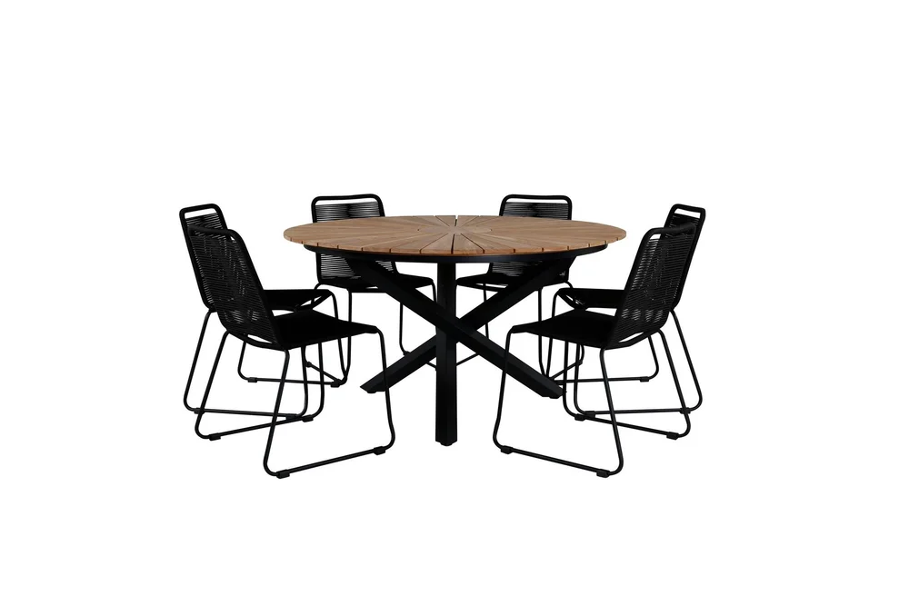Mexico Spisegruppe Rund 140cm+6 Lindos Stablebare Stoler v:9489094