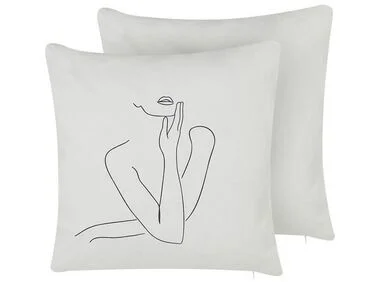 Sett med 2 pynteputer MEADOWFOAM 45 x 45 cm Bomull Hvit Abstrakt mønster v:1108384 Sett med 2 pynteputer MEADOWFOAM 45 x 45 cm Bomull Hvit Abstrakt mønster v:1108384