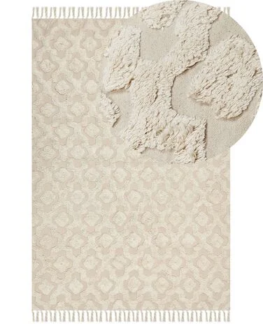 Teppe AKSARAY Beige 160 x 230 cm Bomull v:5906626 Teppe AKSARAY Beige 160 x 230 cm Bomull v:5906626