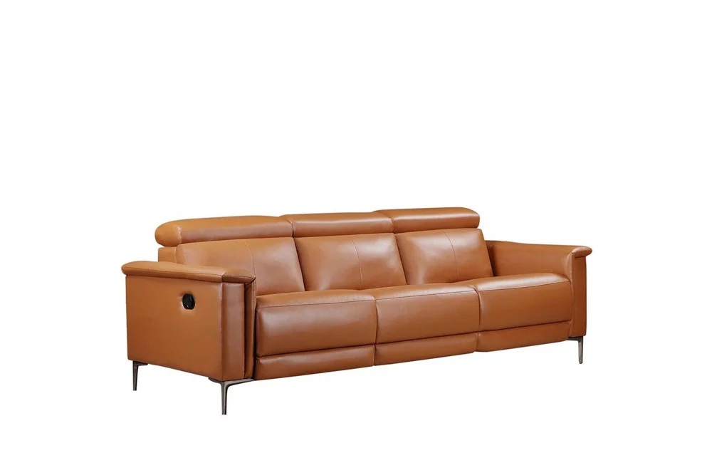 Sofa 3-seter Lund Kognac, PU, Manuell hvilestol v:1886998