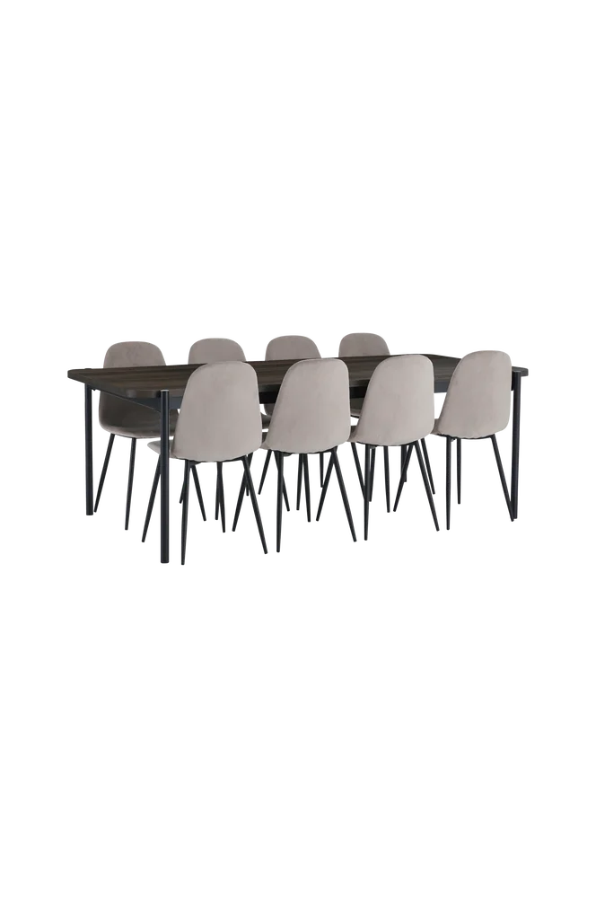 Spisegruppe Gilda med 1 bord og 8 stoler - Beige m v:505147